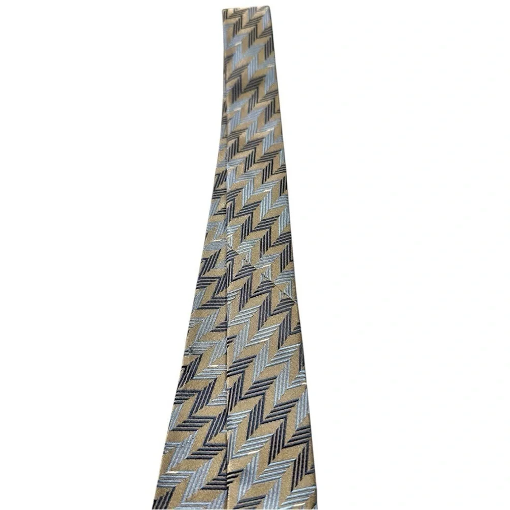 Crazy Horse - Brown/Blue Chevron Print 100% Silk Tie